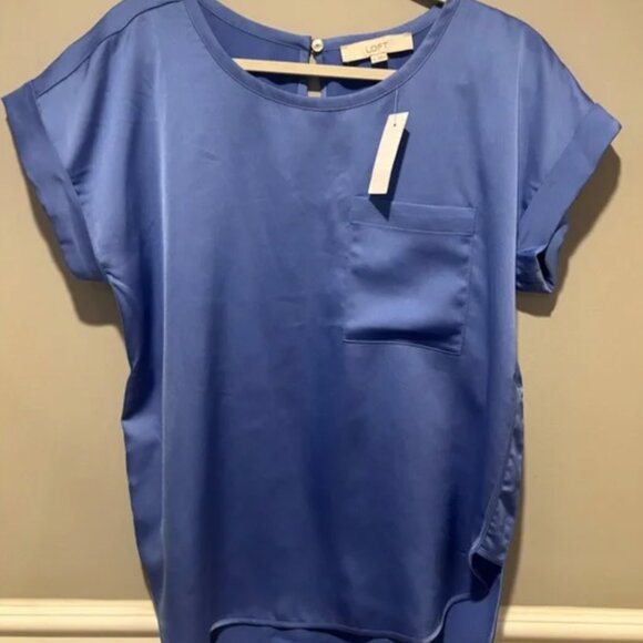 LOFT Satin Pocket Tee Blouse – Sapphire Blue Satin Luxe - Picture 2 of 5